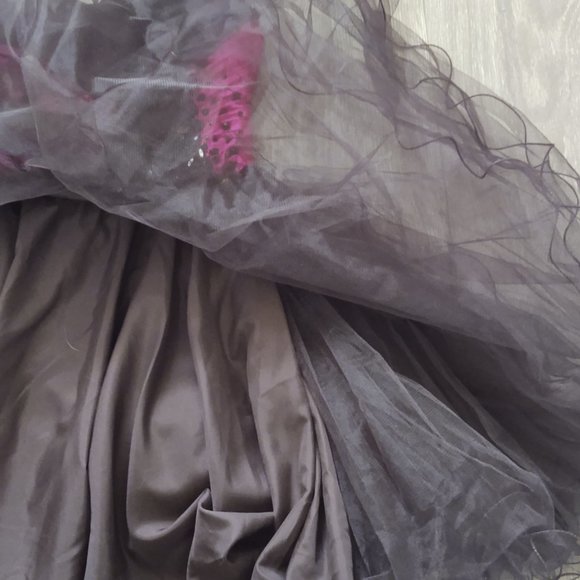 Final Chance Sale Sherri Hill Beaded Strapless Black Fuchia Tulle Dress - Picture 8 of 15